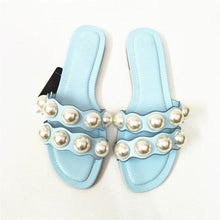 将图片加载到图库查看器，Fashion Party Dresses Shoes Pearl Sandals Flat Women Flip Flops Casual Beach Flat Slippers Dressy Flat Sandals With Pearls Slip On Summer Beach Bridal Shoes
