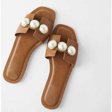 将图片加载到图库查看器，Fashion Party Dresses Shoes Pearl Sandals Flat Women Flip Flops Casual Beach Flat Slippers Dressy Flat Sandals With Pearls Slip On Summer Beach Bridal Shoes
