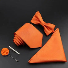 将图片加载到图库查看器，Fashion Red Business Necktie Matching Bowtie Flower Vintage Design Set For Men Self-Tie Bow Tie And Pocket Square Classic Business Tuxedo Wedding Bowties Handkerchief Set Men Necktie And Pocket Square Set
