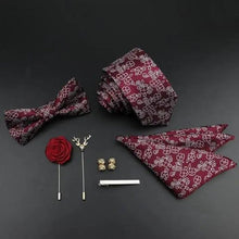 将图片加载到图库查看器，Fashion Red Business Necktie Matching Bowtie Flower Vintage Design Set For Men Self-Tie Bow Tie And Pocket Square Classic Business Tuxedo Wedding Bowties Handkerchief Set Men Necktie And Pocket Square Set
