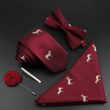 将图片加载到图库查看器，Fashion Red Business Necktie Matching Bowtie Flower Vintage Design Set For Men Self-Tie Bow Tie And Pocket Square Classic Business Tuxedo Wedding Bowties Handkerchief Set Men Necktie And Pocket Square Set
