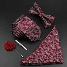 将图片加载到图库查看器，Fashion Red Business Necktie Matching Bowtie Flower Vintage Design Set For Men Self-Tie Bow Tie And Pocket Square Classic Business Tuxedo Wedding Bowties Handkerchief Set Men Necktie And Pocket Square Set
