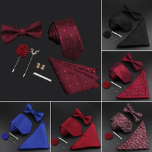 将图片加载到图库查看器，Fashion Red Business Necktie Matching Bowtie Flower Vintage Design Set For Men Self-Tie Bow Tie And Pocket Square Classic Business Tuxedo Wedding Bowties Handkerchief Set Men Necktie And Pocket Square Set
