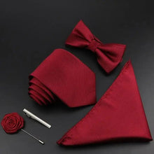 将图片加载到图库查看器，Fashion Red Business Necktie Matching Bowtie Flower Vintage Design Set For Men Self-Tie Bow Tie And Pocket Square Classic Business Tuxedo Wedding Bowties Handkerchief Set Men Necktie And Pocket Square Set
