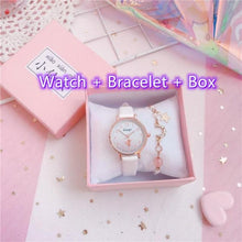 将图片加载到图库查看器，Fashion Set Bracelet Watch Leather Strap Watch Cute Cat Dial Girl Watch Children Quartz Watch Couple Watch Gift Set Valentines Romantic Lovers Watch For Man Woman Leather Strap
