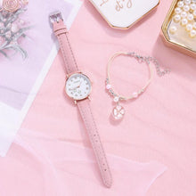 将图片加载到图库查看器，Fashion Set Watch Casual All-Match Leather Strap Student Watch Luminous Five-Pointed Star Dial Childrens Luminous Watch Women Casual Leather Female Wrist Watch Leather Band Quartz Watch

