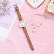 将图片加载到图库查看器，Fashion Set Watch Casual All-Match Leather Strap Student Watch Luminous Five-Pointed Star Dial Childrens Luminous Watch Women Casual Leather Female Wrist Watch Leather Band Quartz Watch
