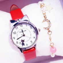 Load image into Gallery viewer, Fashion Student Girl Watch Cute Little Cat Watch Kids Children Quartz Watch Unisex Wrist Watches Stainless Steel Dial Leather Strap Watches Quartz Fashion Simple Cute Watches For Women
