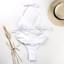 将图片加载到图库查看器，Fashion Swimwear Women Bikini Sets Women Lace Up Two Piece String Bikinis Beach Swimsuit Triangle Bathing Suit Side Tie Swimwear String Swimming Suit For Women Bathing Suit Micro Halter String Triangle Bikini
