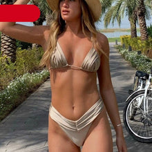 将图片加载到图库查看器，Fashion Swimwear Women Bikini Sets Women Lace Up Two Piece String Bikinis Beach Swimsuit Triangle Bathing Suit Side Tie Swimwear String Swimming Suit For Women Bathing Suit Micro Halter String Triangle Bikini
