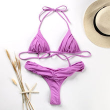 将图片加载到图库查看器，Fashion Swimwear Women Bikini Sets Women Lace Up Two Piece String Bikinis Beach Swimsuit Triangle Bathing Suit Side Tie Swimwear String Swimming Suit For Women Bathing Suit Micro Halter String Triangle Bikini
