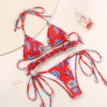 将图片加载到图库查看器，Fashion Swimwear Women Bikini Sets Women Lace Up Two Piece String Bikinis Beach Swimsuit Triangle Bathing Suit Side Tie Swimwear String Swimming Suit For Women Bathing Suit Micro Halter String Triangle Bikini
