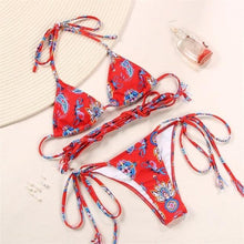 将图片加载到图库查看器，Fashion Swimwear Women Bikini Sets Women Lace Up Two Piece String Bikinis Beach Swimsuit Triangle Bathing Suit Side Tie Swimwear String Swimming Suit For Women Bathing Suit Micro Halter String Triangle Bikini
