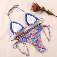 将图片加载到图库查看器，Fashion Swimwear Women Bikini Sets Women Lace Up Two Piece String Bikinis Beach Swimsuit Triangle Bathing Suit Side Tie Swimwear String Swimming Suit For Women Bathing Suit Micro Halter String Triangle Bikini
