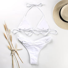 将图片加载到图库查看器，Fashion Swimwear Women Bikini Sets Women Lace Up Two Piece String Bikinis Beach Swimsuit Triangle Bathing Suit Side Tie Swimwear String Swimming Suit For Women Bathing Suit Micro Halter String Triangle Bikini
