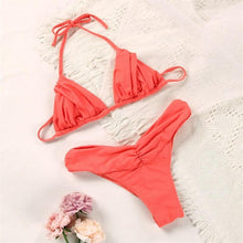 将图片加载到图库查看器，Fashion Swimwear Women Bikini Sets Women Lace Up Two Piece String Bikinis Beach Swimsuit Triangle Bathing Suit Side Tie Swimwear String Swimming Suit For Women Bathing Suit Micro Halter String Triangle Bikini
