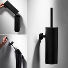 将图片加载到图库查看器，Fashion Toilet Cleaning Brush Holder Sets Wall Mount Stainless Steel Bathroom Accessories Hardware Black Chrome Toilet Bowl Brush with Stainless Steel Handle Durable Bristles Deep Cleaning Compact Bathroom Brush Save Space Good Grip Anti-Drip
