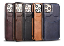 将图片加载到图库查看器，Fashion Wallet Card Holder Back Cover For iPhone 13 Pro Max 12 Mini 11 Xr X Xs 14 Pro Max Luxury PU Leather Case Genuine Leather iPhone Cover For Men Stylish Slim Design
