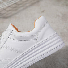 Load image into Gallery viewer, Fashion White Split Leather Women Sneakers White Lace Up Women Casual Shoe Luxury Leather Womens Sneakers Spring Casual Women Fashion Flat Sneakers
