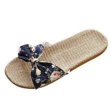 Load image into Gallery viewer, Fashion Woman Beach Floral Pattern Butterfly Knot Slippers Unique Flat Flip Flops Design For Women Outdoor Home Slippers
