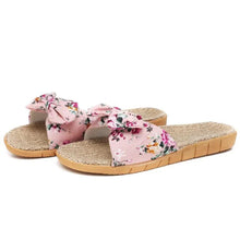 Load image into Gallery viewer, Fashion Woman Beach Floral Pattern Butterfly Knot Slippers Unique Flat Flip Flops Design For Women Outdoor Home Slippers
