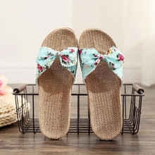 Load image into Gallery viewer, Fashion Woman Beach Floral Pattern Butterfly Knot Slippers Unique Flat Flip Flops Design For Women Outdoor Home Slippers

