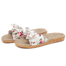 Load image into Gallery viewer, Fashion Woman Beach Floral Pattern Butterfly Knot Slippers Unique Flat Flip Flops Design For Women Outdoor Home Slippers
