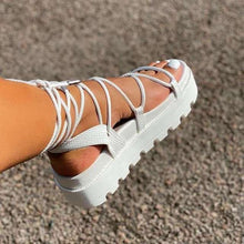 将图片加载到图库查看器，Fashion Woman White Sandal Shoes Lace Up Platform Shoe Women Cross Straps Boots Thick Bottom Sandals Summer Sandals Adjustable Crossed Strappy Comfy Casual Outdoor Party Sandal
