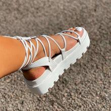 将图片加载到图库查看器，Fashion Woman White Sandal Shoes Lace Up Platform Shoe Women Cross Straps Boots Thick Bottom Sandals Summer Sandals Adjustable Crossed Strappy Comfy Casual Outdoor Party Sandal
