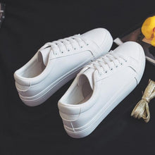 Load image into Gallery viewer, Fashion  Women's Vulcanize White Shoes Spring New Casual Classic Leather Women Casual White Sneakers Casual Sports Flat Low Top Sneaker Lace-up Classic Shoes
