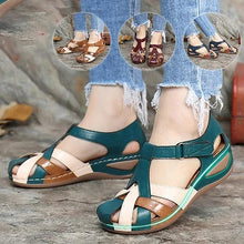 Load image into Gallery viewer, Fashion Women Sandals Waterproo Slip On Round Slippers Casual Comfortable Outdoor Fashion Summer Shoes Women Retro Leather Arch Support Comfy Round Toe Sandals Toe Protection Design For Women Girls
