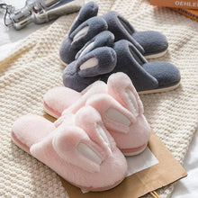 将图片加载到图库查看器，Fashion Women Slippers Winter Warm Fur Shoes Men Couples Cute Rabbit Ears Soft Sole Home Indoor Plush Winter Warm Memory Foam Cotton Home Slippers Soft Plush Fleece Slip On House Slippers
