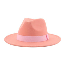 Load image into Gallery viewer, Fashionable Fedora Hats Women Wide Brim Dress Caps  Women's Fedora Hats Elegant Wide Brim Fedora Hat  Wedding Men Hat Warm Retro Style Belt 56-58cm
