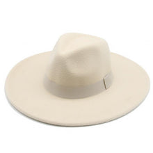 Load image into Gallery viewer, Fashionable Fedora Hats Women Wide Brim Dress Caps  Women's Fedora Hats Elegant Wide Brim Fedora Hat  Wedding Men Hat Warm Retro Style Belt 56-58cm

