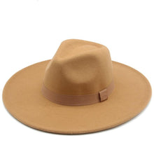 Load image into Gallery viewer, Fashionable Fedora Hats Women Wide Brim Dress Caps  Women's Fedora Hats Elegant Wide Brim Fedora Hat  Wedding Men Hat Warm Retro Style Belt 56-58cm
