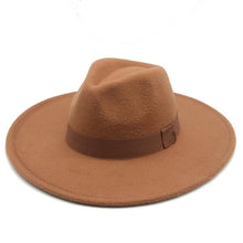 Load image into Gallery viewer, Fashionable Fedora Hats Women Wide Brim Dress Caps  Women's Fedora Hats Elegant Wide Brim Fedora Hat  Wedding Men Hat Warm Retro Style Belt 56-58cm
