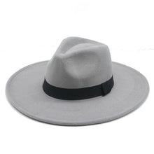 Load image into Gallery viewer, Fashionable Fedora Hats Women Wide Brim Dress Caps  Women's Fedora Hats Elegant Wide Brim Fedora Hat  Wedding Men Hat Warm Retro Style Belt 56-58cm
