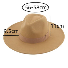 Load image into Gallery viewer, Fashionable Fedora Hats Women Wide Brim Dress Caps  Women's Fedora Hats Elegant Wide Brim Fedora Hat  Wedding Men Hat Warm Retro Style Belt 56-58cm

