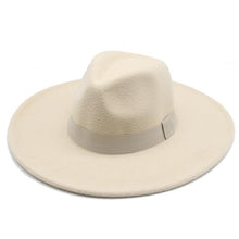 Load image into Gallery viewer, Fashionable Fedora Hats Women Wide Brim Dress Caps  Women's Fedora Hats Elegant Wide Brim Fedora Hat  Wedding Men Hat Warm Retro Style Belt 56-58cm
