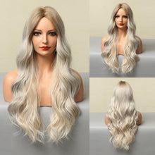 Load image into Gallery viewer, Fashionable Long Wavy Synthetic Wigs Brown to Blonde Ombre with Bangs Fake Hair for Women Daily Cosplay Party Heat Resistant Wigs For Black Women Gifts for Girlfriends
