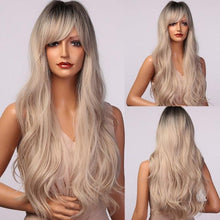 Load image into Gallery viewer, Fashionable Long Wavy Synthetic Wigs Brown to Blonde Ombre with Bangs Fake Hair for Women Daily Cosplay Party Heat Resistant Wigs For Black Women Gifts for Girlfriends
