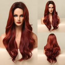 Load image into Gallery viewer, Fashionable Long Wavy Synthetic Wigs Brown to Blonde Ombre with Bangs Fake Hair for Women Daily Cosplay Party Heat Resistant Wigs For Black Women Gifts for Girlfriends
