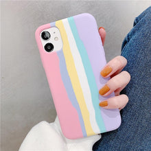 Load image into Gallery viewer, Fashionable Rainbow Silicone Luxury Case For iPhone 11 12 13 14 Pro Max XR X XS 7 8 Plus Mini Soft Shockproof Cover Creative Cute Rainbow Pink Stripe Line Soft Silicone Case
