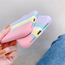 Load image into Gallery viewer, Fashionable Rainbow Silicone Luxury Case For iPhone 11 12 13 14 Pro Max XR X XS 7 8 Plus Mini Soft Shockproof Cover Creative Cute Rainbow Pink Stripe Line Soft Silicone Case
