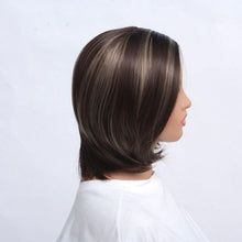 将图片加载到图库查看器，Fashionable Trendy Straight Bangs Style Pixie Cut Synthetic Wig Brown Mixed Short Natural Full Wigs For Black Women For Black Women Gifts for Girlfriends

