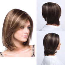 将图片加载到图库查看器，Fashionable Trendy Straight Bangs Style Pixie Cut Synthetic Wig Brown Mixed Short Natural Full Wigs For Black Women For Black Women Gifts for Girlfriends

