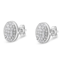Load image into Gallery viewer, Sterling Silver Round Diamond Oval Cluster Earrings (1/2 cttw, I-J Color, I2-I3 Clarity)
