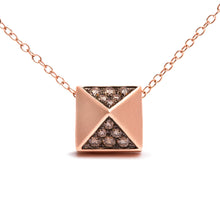 将图片加载到图库查看器，14K Rose Gold 1/4 Cttw Brown Diamond Matte Finished Pyramid Pendant Necklace (Brown Color, SI1-SI2 Clarity) - 18" Inches
