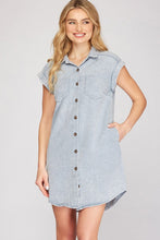 Load image into Gallery viewer, Blue Grey Full Size Folded Cuff Button-Down Shirt Dress Plus Size Casual Simple Women Dress
