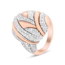 将图片加载到图库查看器，18K Rose and White Gold 1 7/8 Cttw Diamond and Gold Textured Dome Cocktail Ring (F-G Color, VS1-VS2 Clarity) - Size 6.5
